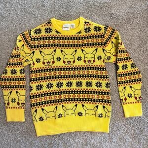Pokémon Pikachu Holiday Fair Isle Yellow Knitted Sweater Size Small Unisex